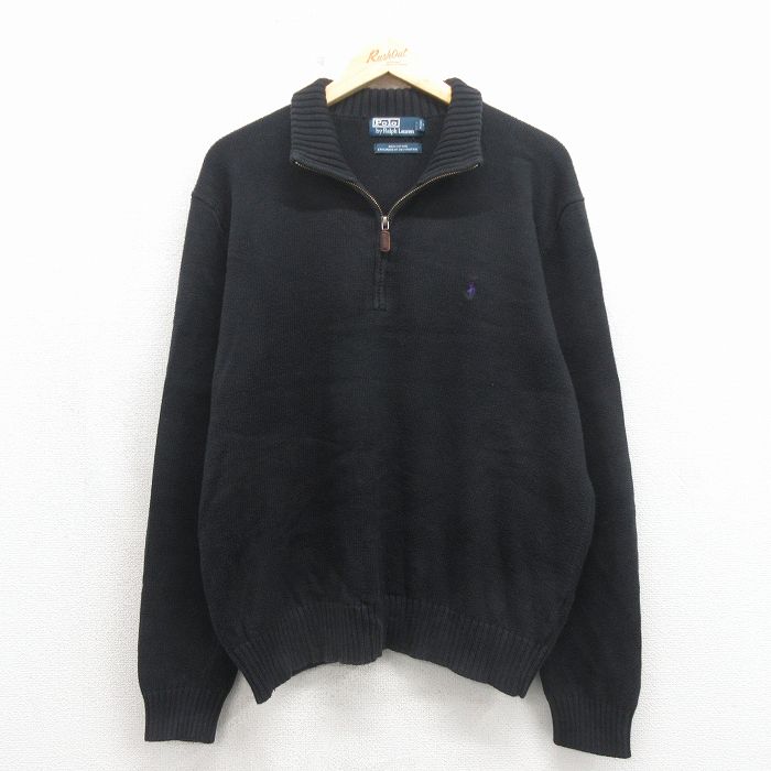 ラルフローレン 90s 長袖セーター ワンポイントロゴ ブラック XL | 古着