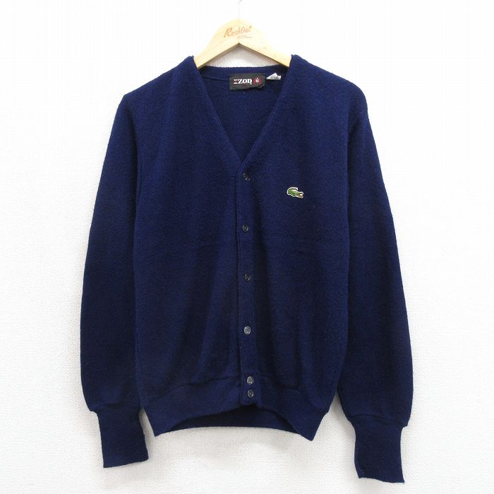 IZOD 80s 長袖カーディガン ワンポイントロゴ ネイビー メンズM相当 | 古着