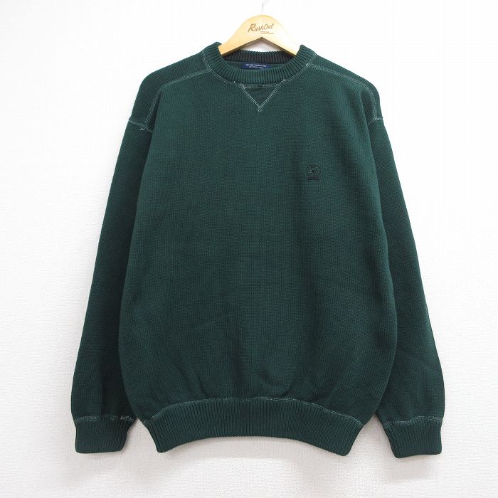 トミーヒルフィガー 90s 長袖セーター ワンポイントロゴ グリーン メンズL相当 | 古着