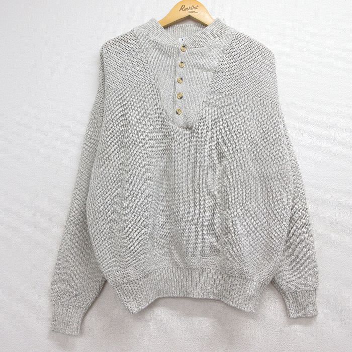 90s 長袖セーター ヘンリーネック グレー メンズXL相当 | 古着