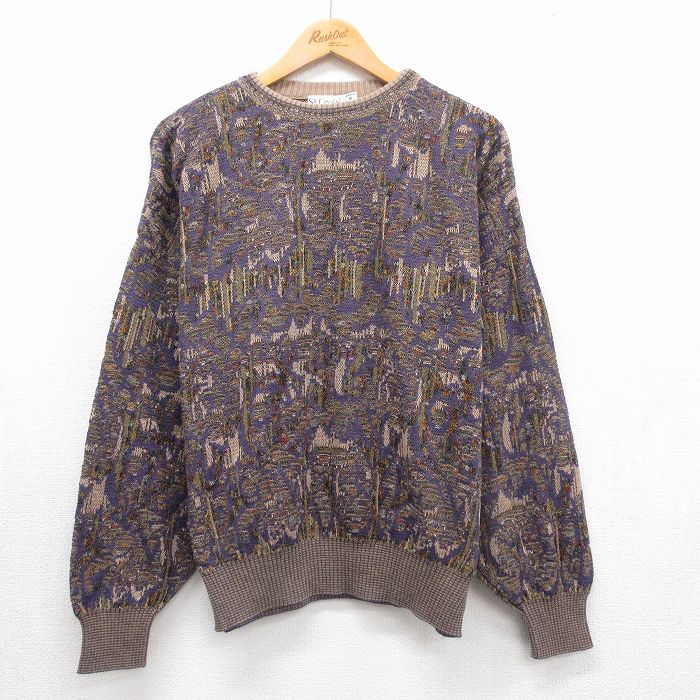 XL★古着 長袖 セーター メンズ 90年代 90s 大きいサイズ クルーネック USA製 パープル 26jul30