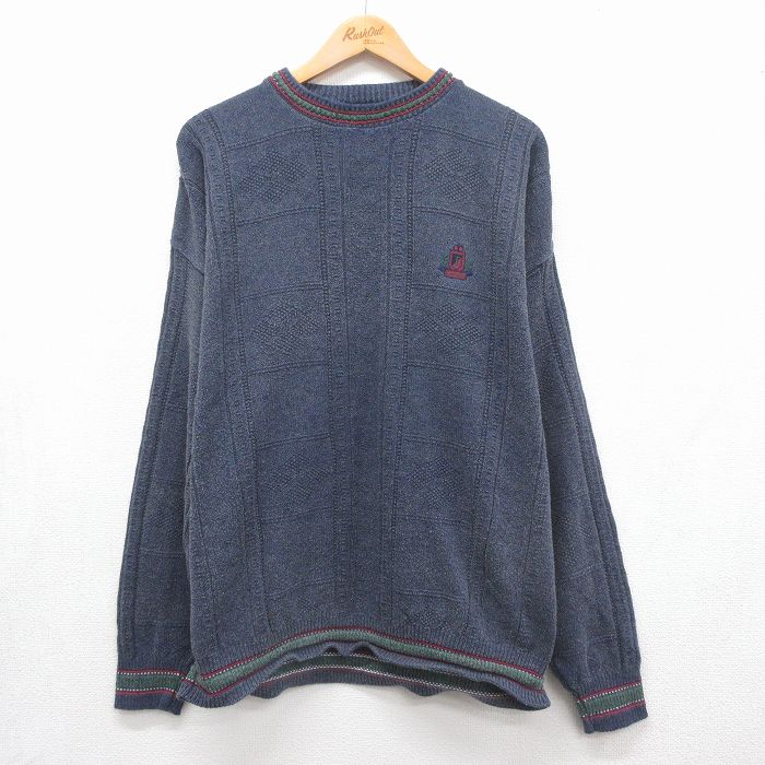 XL★古着 IZOD 長袖 セーター メンズ 90年代 90s 大きいサイズ クルーネック USA製 ネイビー 26jul30