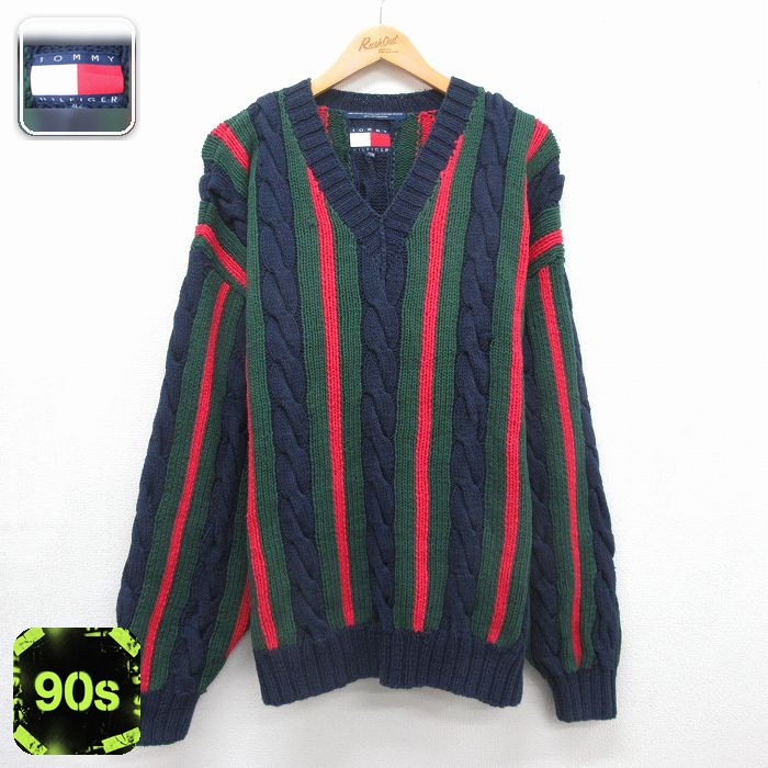 トミーヒルフィガー 90s ケーブルセーター ネイビー メンズXL相当 | 古着