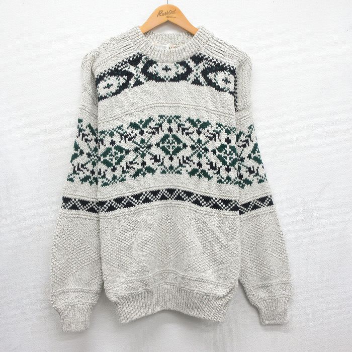 ノルディック 90s 長袖セーター 雪柄 ベージュ メンズL相当 | 古着