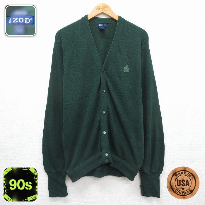 IZOD 90s 長袖セーター ワンポイントロゴ グリーン メンズL相当 | 古着