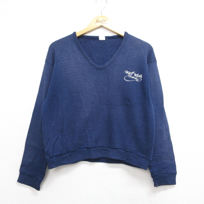 80s 長袖セーター ショート丈 ネイビー メンズM相当 | 古着