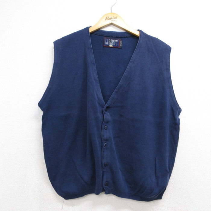 リバティ 90s ニットベスト ネイビー L | 古着 26aug26