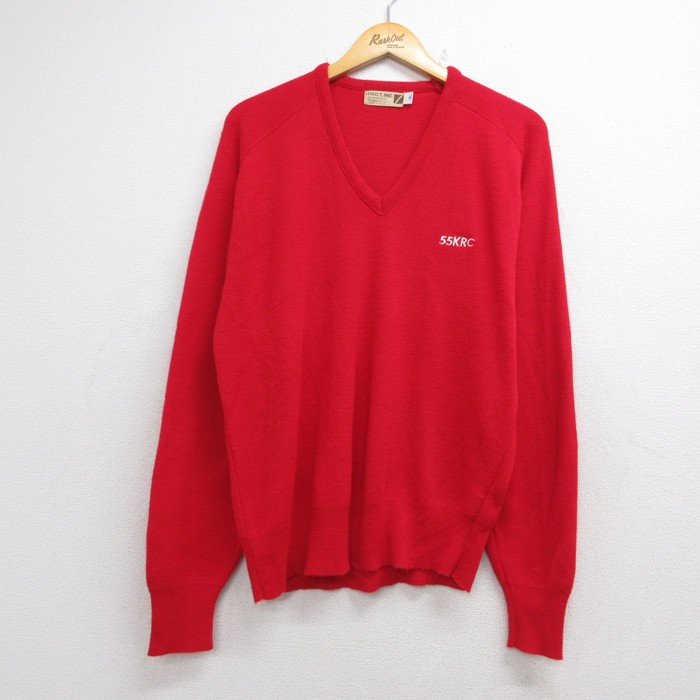LOGO 7 80s ラグランセーター レッド メンズL相当 | 古着