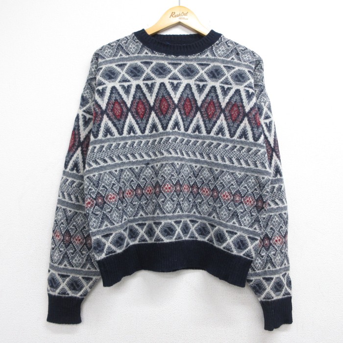 ペンドルトン 80s 長袖セーター 総柄 ネイビー メンズM相当 | 古着