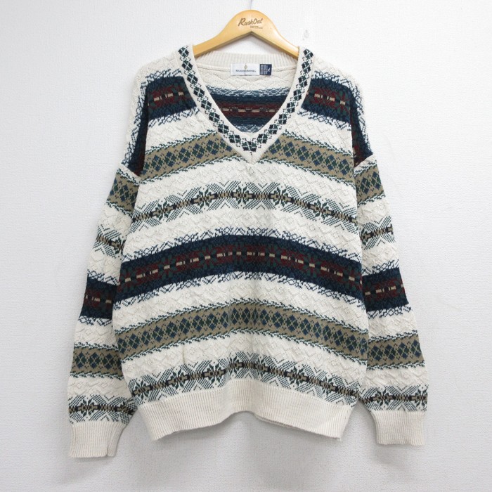 Munsingwear 90s 長袖セーター ハンドニット フェアアイル ベージュ メンズXL相当 | 古着