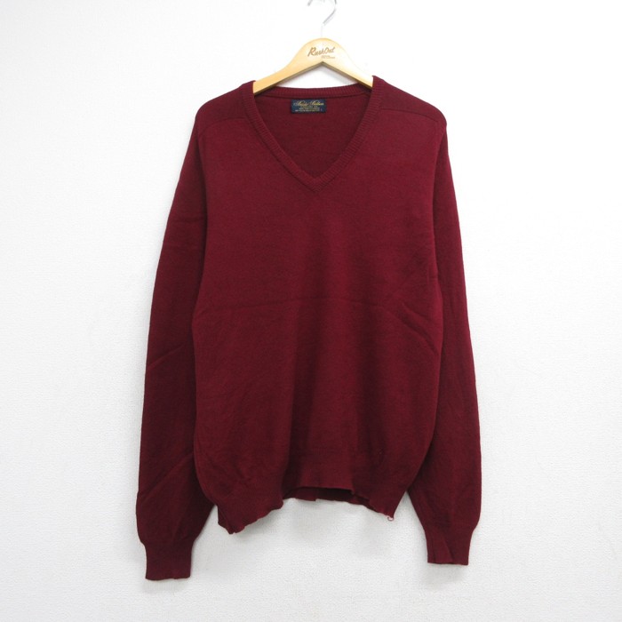 XL★古着 Brooks Brothers ブルックスブラザーズ 長袖 ニットセーター メンズ 90年代 90s カシミヤ Vネック バーガンディ【spe】 26sep14