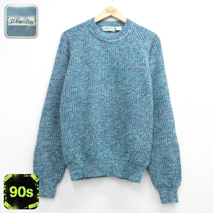 ST.JOHNS BAY 長袖 セーター 90s ラグラン アクリル クルーネック パープル 霜降り メンズXL相当 | 古着