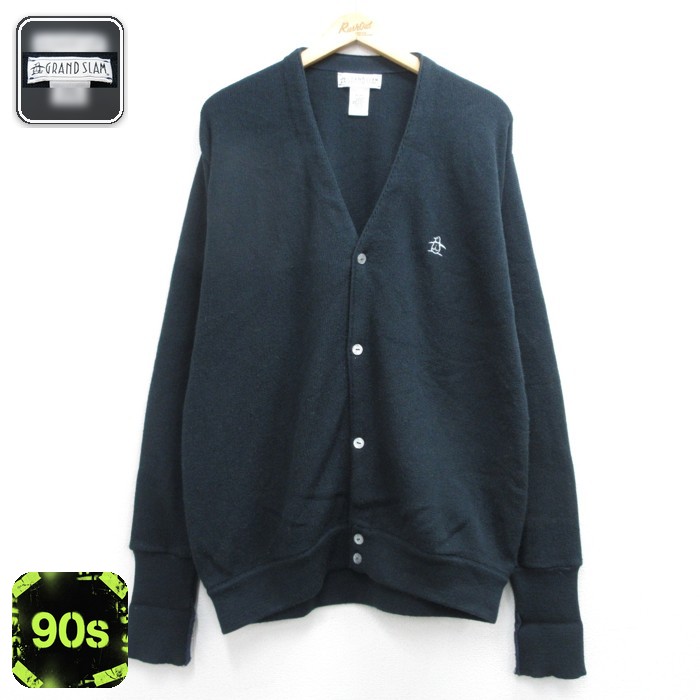 GRAND SLAM 長袖 90s カーディガン アクリル ニット ブラック メンズXL相当 | 古着