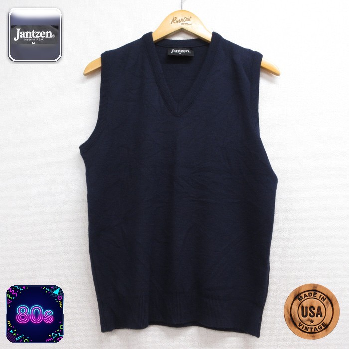 Jantzen 80s ニットベスト ネイビー メンズS相当 | 古着
