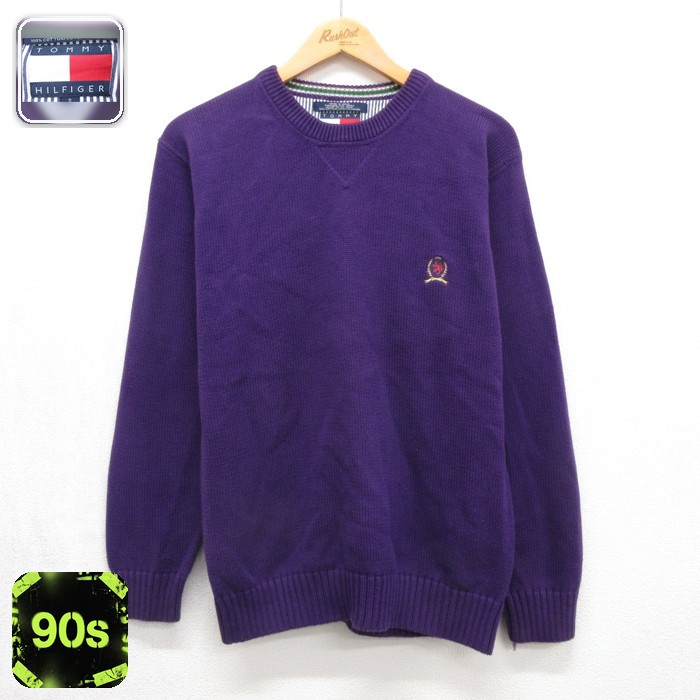 トミーヒルフィガー 90s 長袖セーター パープル メンズM相当 | 古着