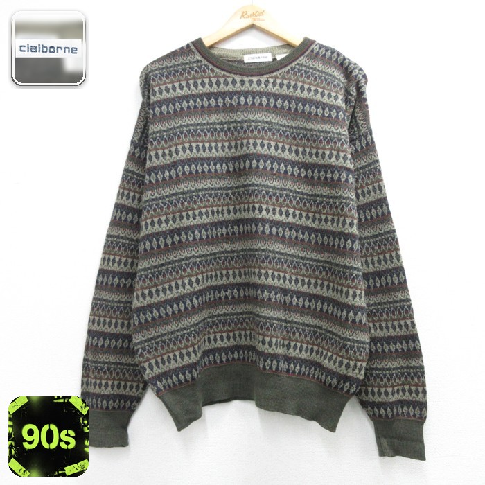 claiborne 90s 長袖セーター フェアアイル カーキ メンズL相当 | 古着