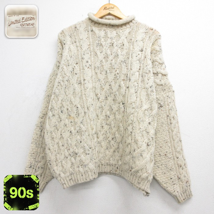 古着通販 XL☆古着 長袖 セーター メンズ 90年代 90s アラン