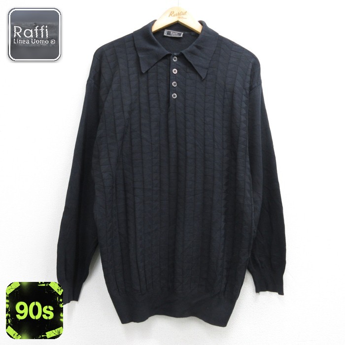 Raffi 長袖 セーター 90s えり付き イタリア製 ブラック メンズL相当 | 古着