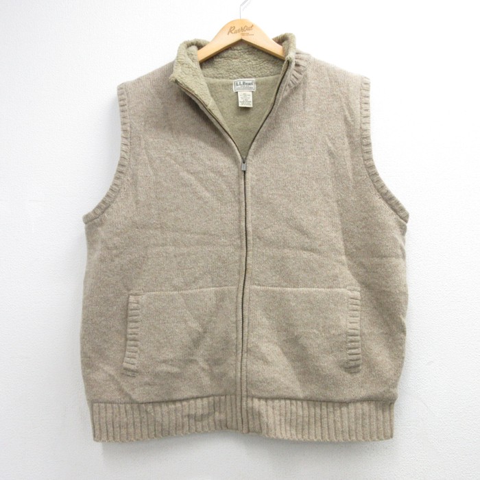 L★古着 L.L.Bean エルエルビーン ニットベスト メンズ ラムズ ウール ベージュ 霜降り 26oct06