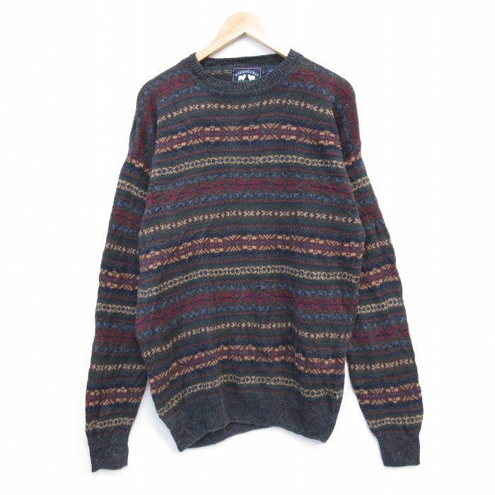 L★古着 長袖 セーター メンズ 00年代 00s クルーネック グレー他 26jan24