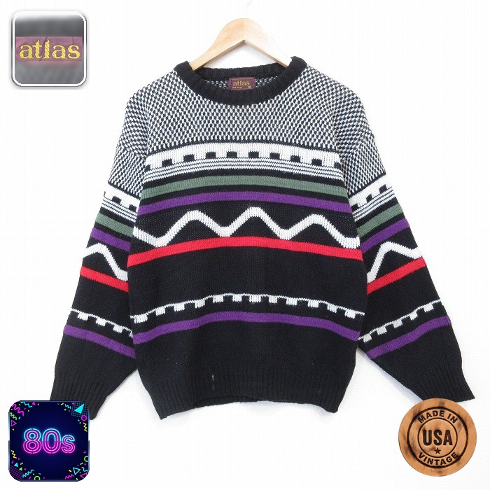 【50%OFF】80s 長袖セーター バーズアイ ブラック M | 古着