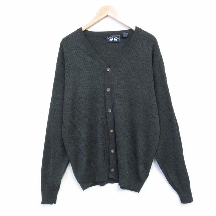 XL★古着 長袖 ニット カーディガン メンズ 00年代 00s 無地 緑 26jan24