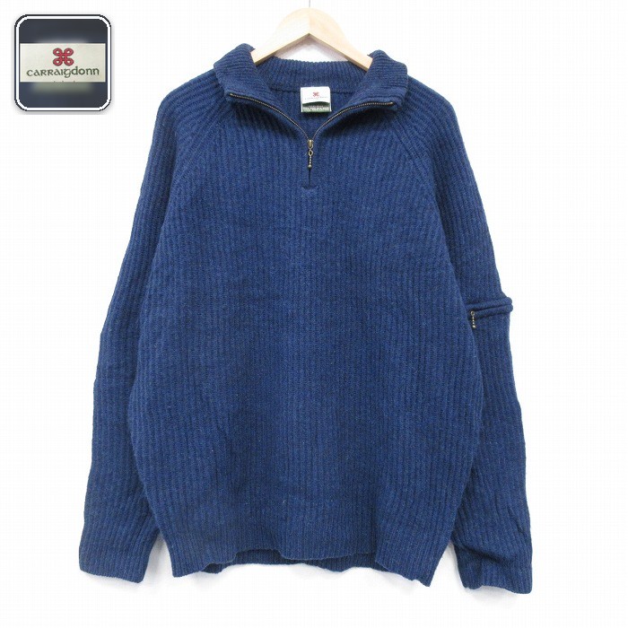 ハーフジップセーター 霜降り ネイビー XL | 古着
