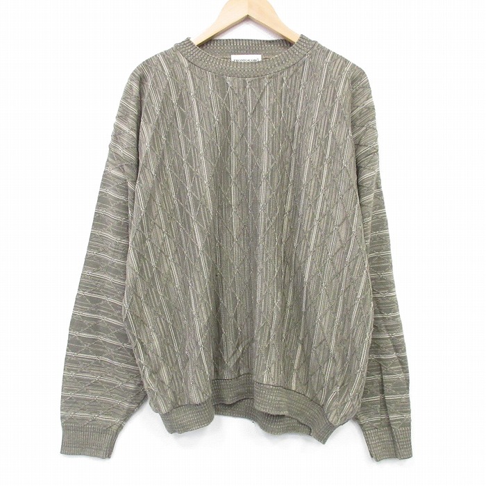 XL★古着 長袖 セーター メンズ 大きいサイズ アクリル クルーネック USA製 濃ベージュ他 26jan23