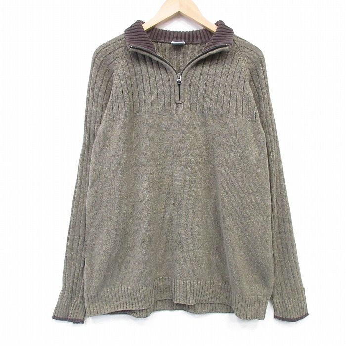 XL★古着 コロンビア 長袖 ハーフジップ セーター メンズ コットン ラグラン 薄緑 霜降り 26jan23