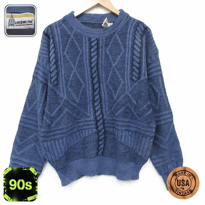 【50%OFF】ロンドンフォグ 90s 長袖セーター ネイビー XL | 古着