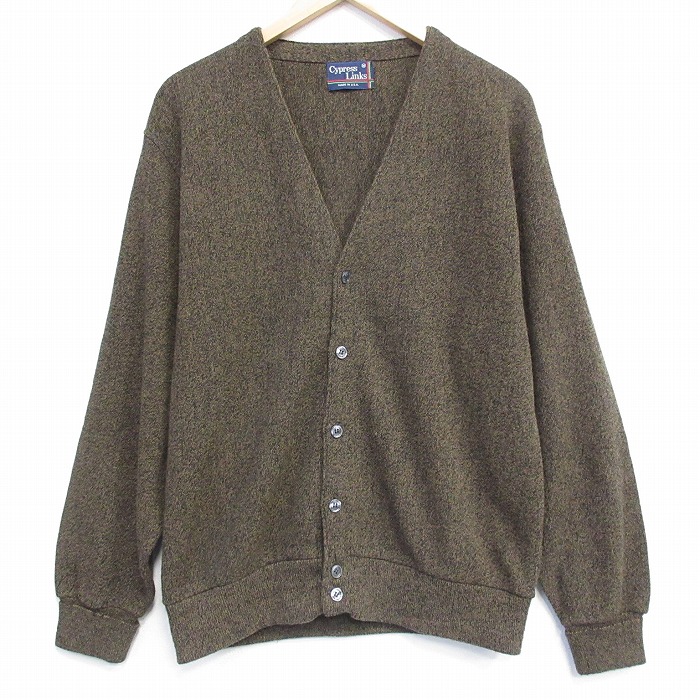 M★古着 長袖 ニット カーディガン メンズ 90年代 90s 無地 USA製 茶 霜降り 26jan28