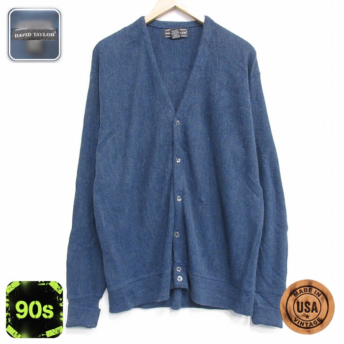 【50%OFF】ニット カーディガン 90s 長袖 霜降り ネイビー L | 古着