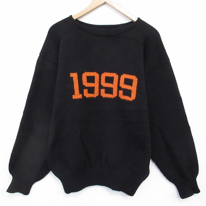 L★古着 長袖 セーター メンズ 90年代 90s 1999 ウール クルーネック 黒【spe】 26jan29