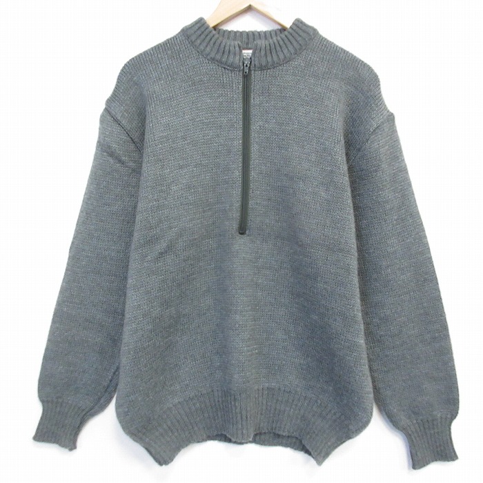 XL★古着 長袖 ハーフジップ セーター メンズ 無地 クルーネック グレー 26jan29