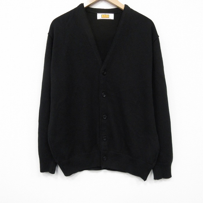 XL★古着 長袖 ニット カーディガン メンズ 00年代 00s 無地 アクリル 黒 26jan30