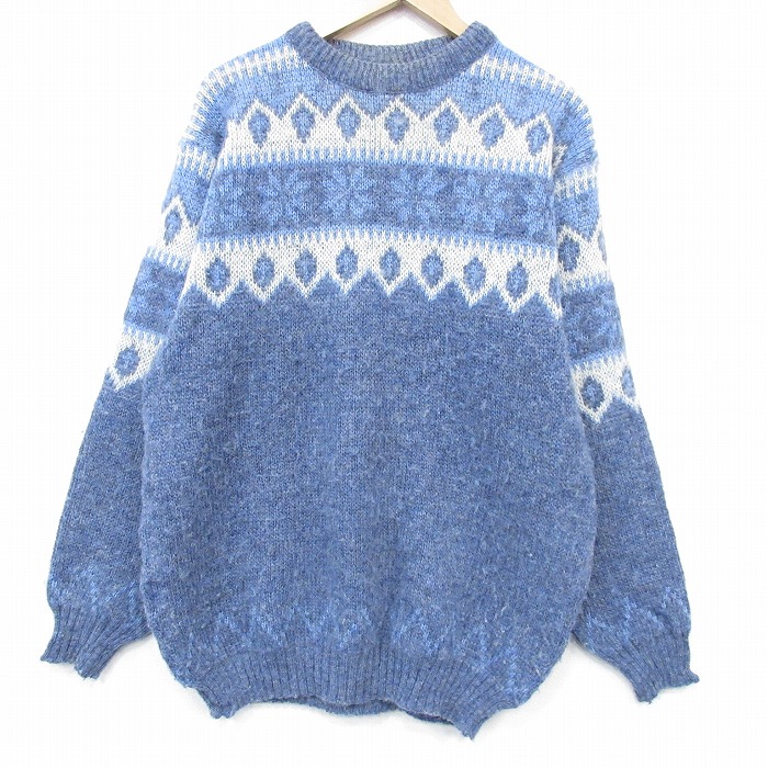 ノルディック 90s 長袖セーター 雪柄 ライトブルー XL | 古着