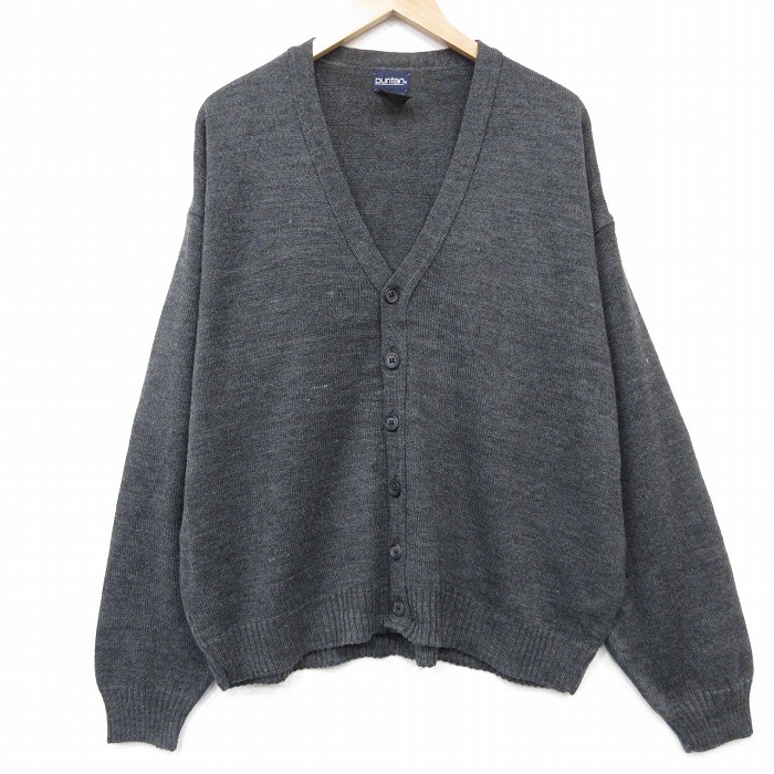 XL★古着 ピューリタン 長袖 ニット カーディガン メンズ 00年代 00s 無地 大きいサイズ アクリル 濃グレー 26feb16