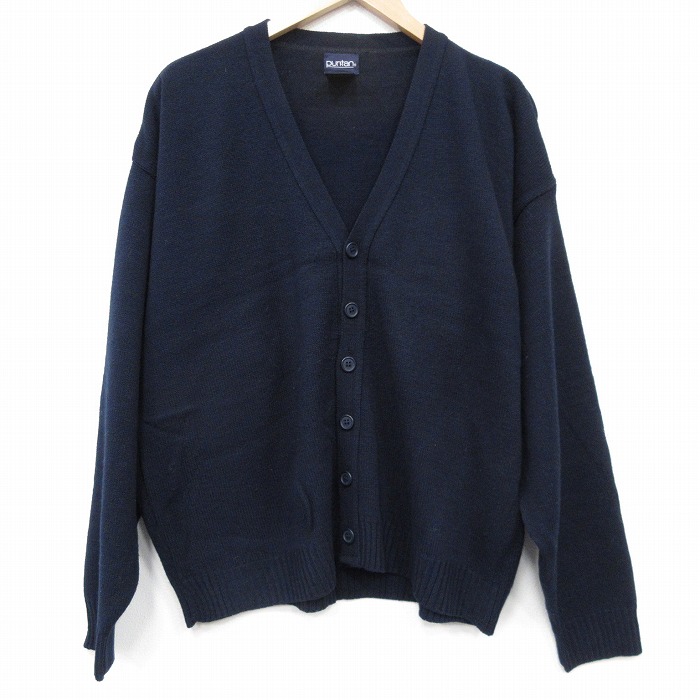XL★古着 ピューリタン 長袖 ニット カーディガン メンズ 00年代 00s 無地 大きいサイズ アクリル 紺 26feb16