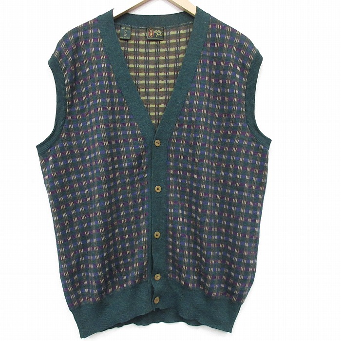XL★古着 ニット ベスト メンズ 00年代 00s ウール イタリア製 緑他 26feb16