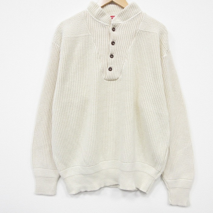 XL★古着 長袖 セーター メンズ 90年代 90s 大きいサイズ コットン ヘンリーネック ハイネック USA製 薄ベージュ 26feb16