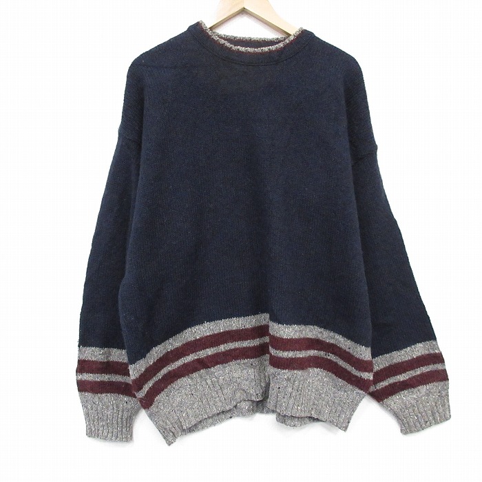 XL★古着 長袖 セーター メンズ 90年代 90s クルーネック USA製 薄紺他 26feb16