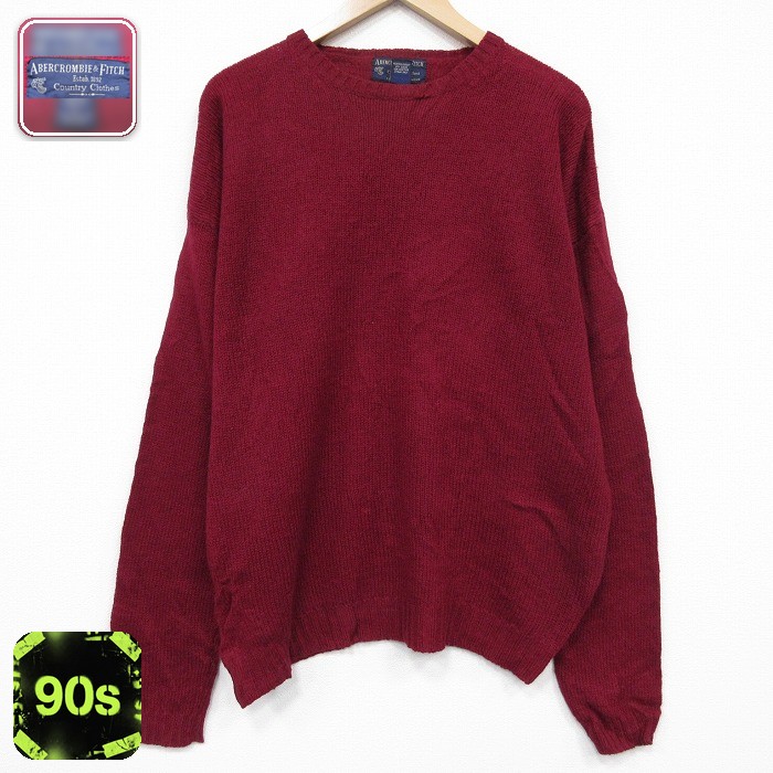 【50%OFF】アバクロ 90s 長袖セーター 無地 レッド XL | 古着