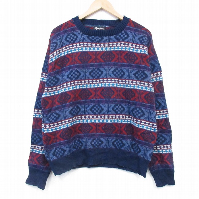【20%OFF】長袖セーター ボーダー ネイビー L | 古着