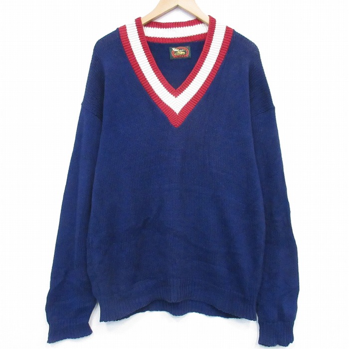 【20%OFF】L★古着 長袖 セーター メンズ Vネック USA製 紺他