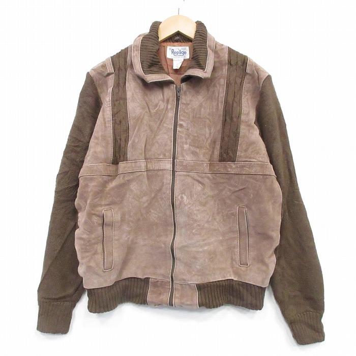 【20%OFF】L★古着 長袖 ニット カーディガン メンズ 襟付き 茶