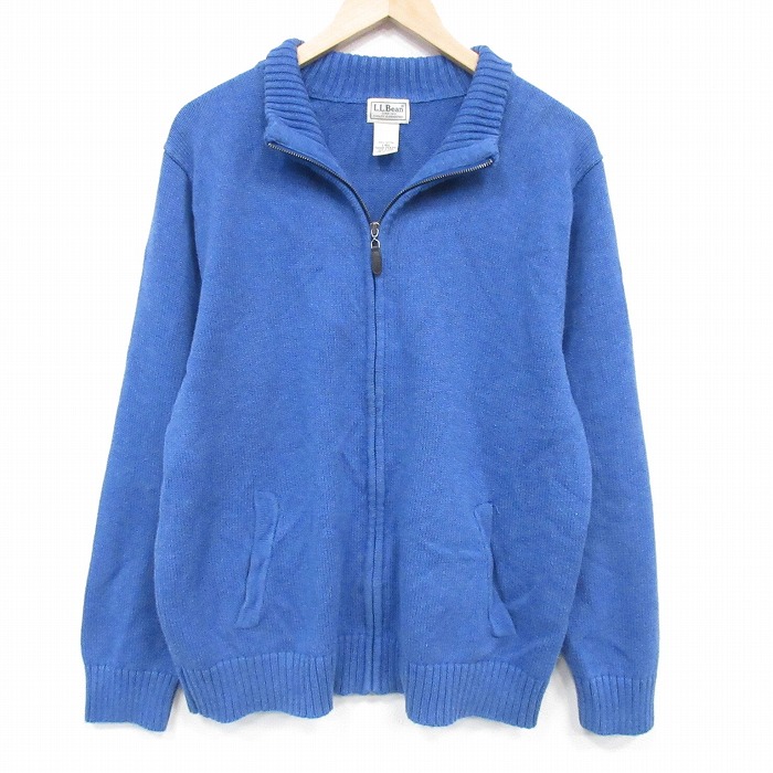 L★古着 エルエルビーン 長袖 フルジップ ニット カーディガン メンズ 00年代 00s コットン 青 26feb25