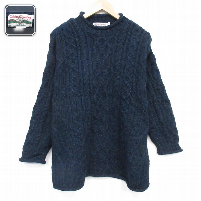 アラン 長袖セーター 霜降り ネイビー XL | 古着