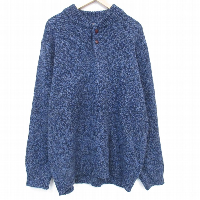 XL★古着 エルエルビーン 長袖 セーター メンズ 00年代 00s ラムウール ヘンリーネック 紺他 26feb28