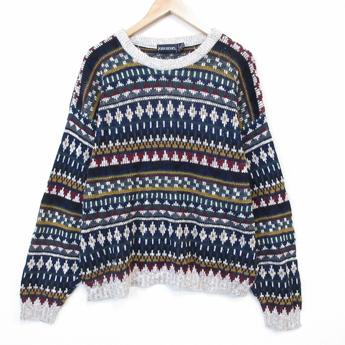 【20%OFF】90s 長袖セーター フェアアイル ネイビー XL | 古着