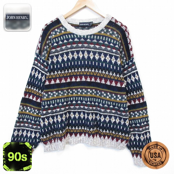 【20%OFF】90s 長袖セーター フェアアイル ネイビー XL | 古着
